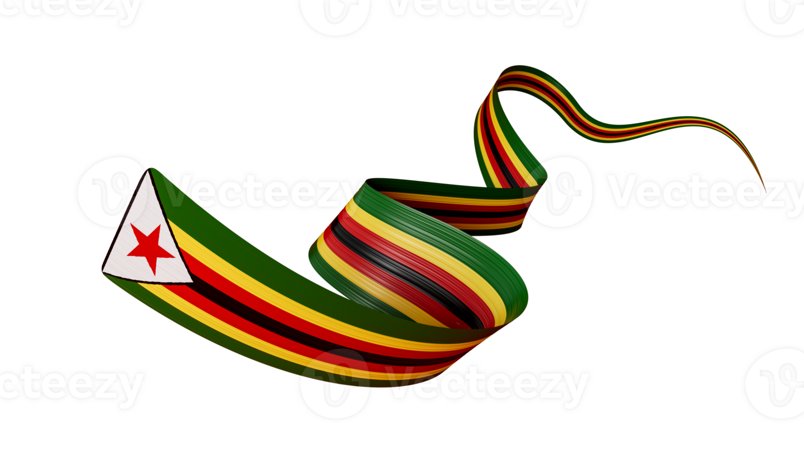 3d Flag Of Zimbabwe, Shiny Waving 3d Ribbon Flag With Star, 3d illustration png