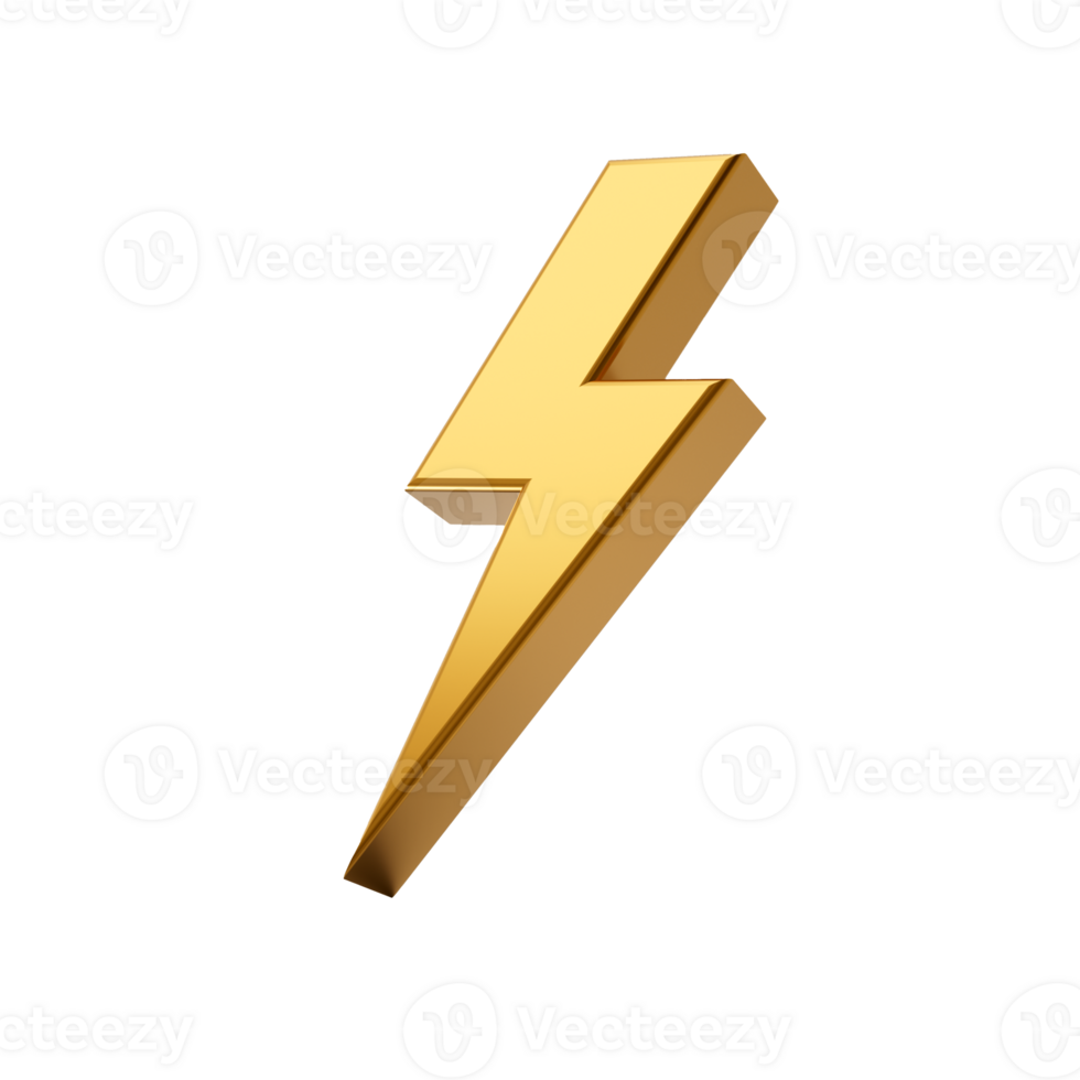 Gold thunderbolt icon 3d illustration png