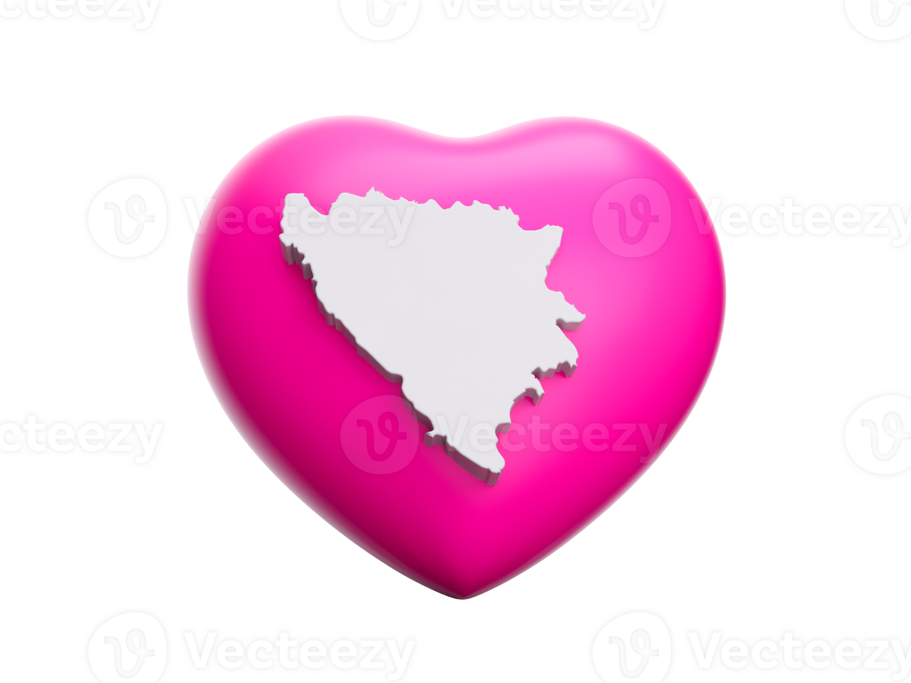 3d Pink Heart With 3d White Map Of Bosnia And Herzegovina, 3d illustration png