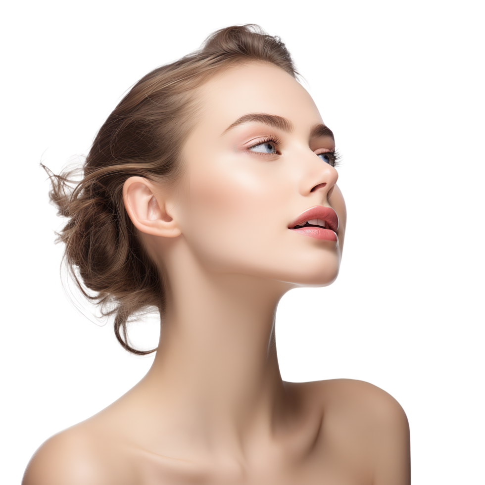 Cute model girl with clean healthy skin on transparent background png