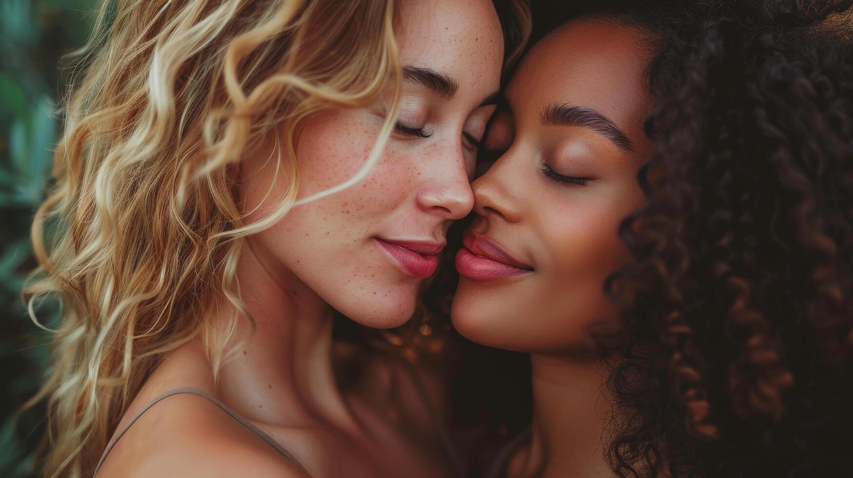 Two women sharing moment of love and attraction ideal for various concepts photo