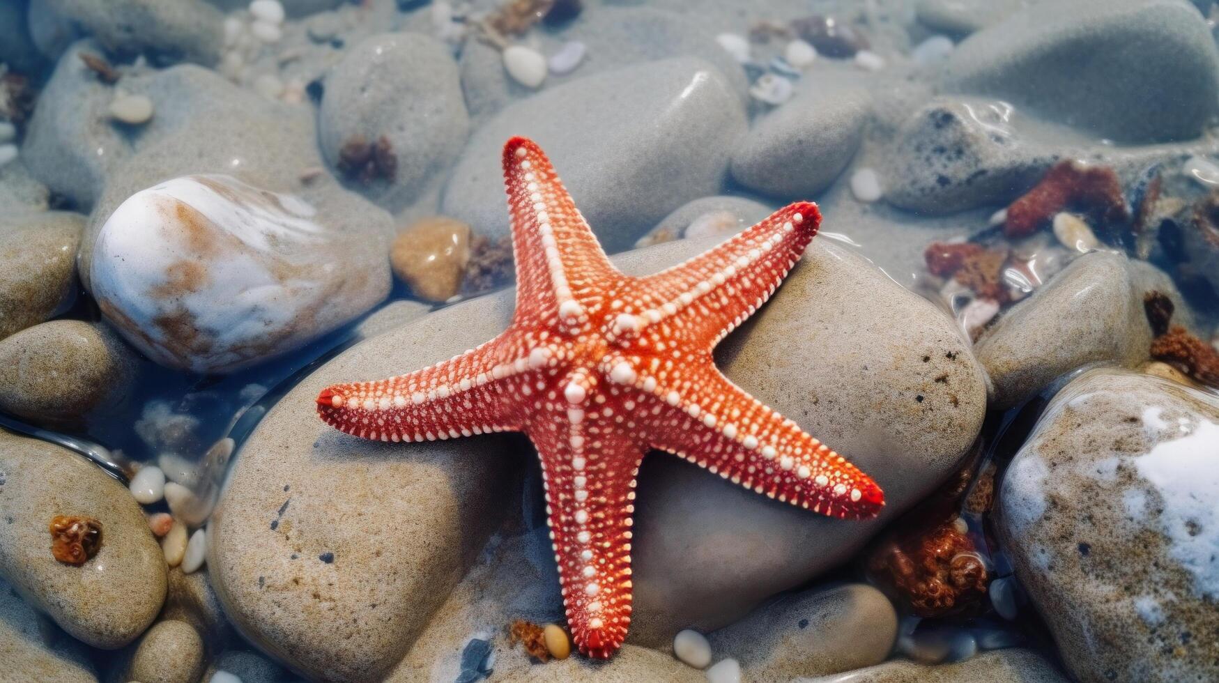 Starfish on the summer beach in sea water. Underwater ocean background, Starfish on a sandy tropical beach, Starfish on a Caribbean beach in summer make for a nice vacation photo