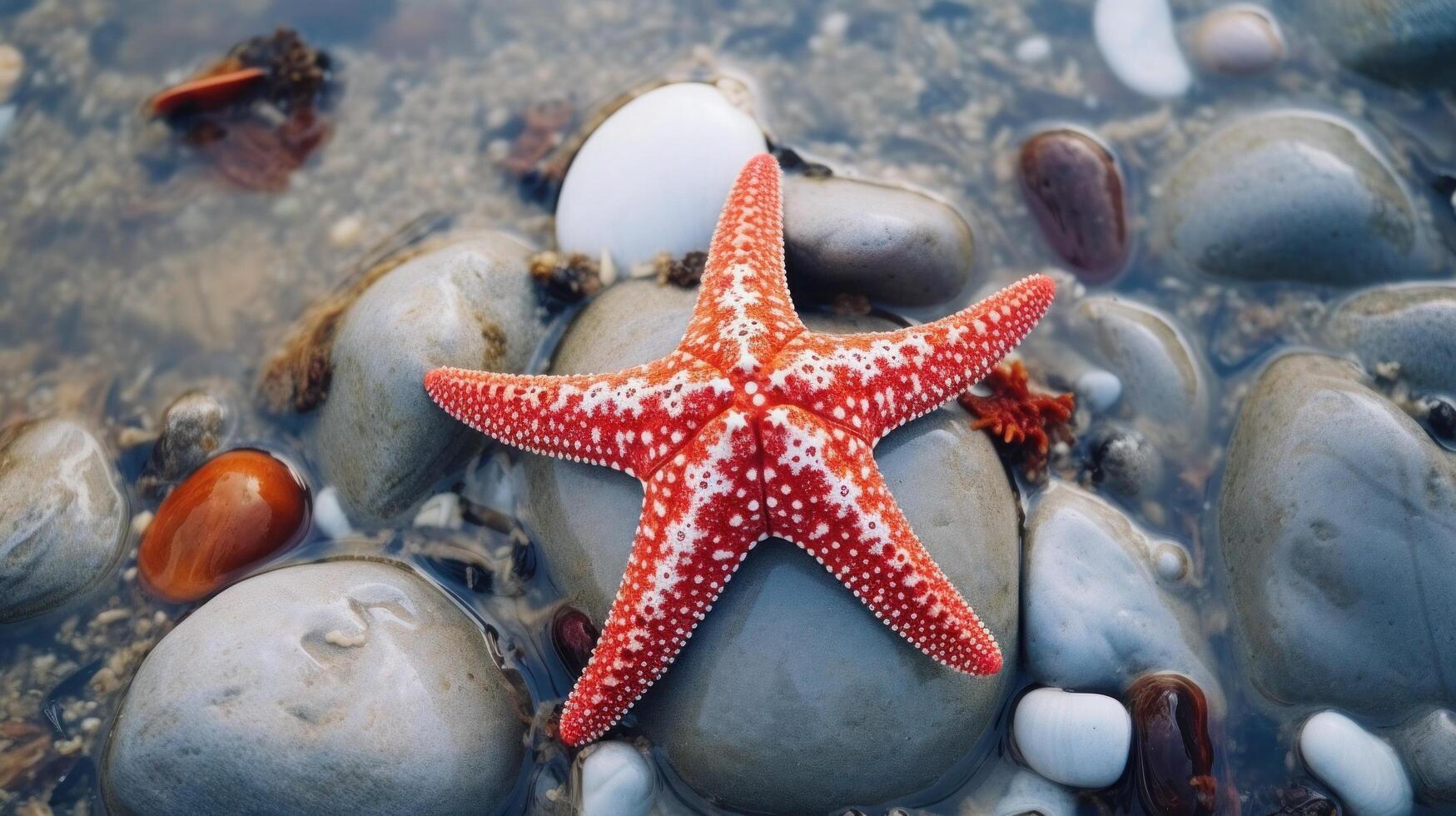 Starfish on the summer beach in sea water. Underwater ocean background, Starfish on a sandy tropical beach, Starfish on a Caribbean beach in summer make for a nice vacation photo