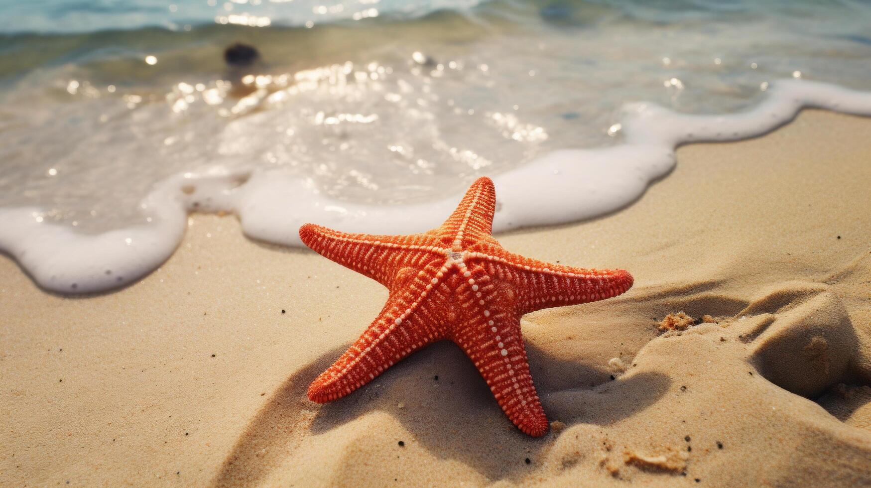 Starfish on the summer beach in sea water. Underwater ocean background, Starfish on a sandy tropical beach, Starfish on a Caribbean beach in summer make for a nice vacation photo