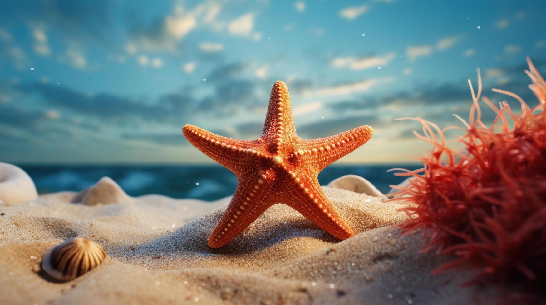 Starfish on the summer beach in sea water. Underwater ocean background, Starfish on a sandy tropical beach, Starfish on a Caribbean beach in summer make for a nice vacation photo