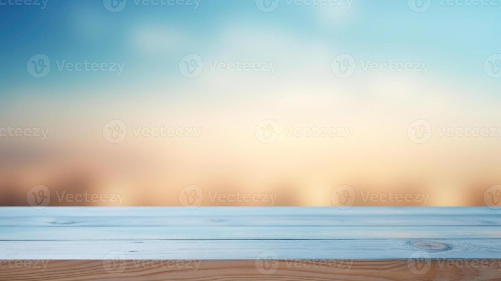 A wooden table surface with a vibrant and blurred backdrop, Empty wooden table background, product display montage,Background with empty bokeh wooden table. For designers and advertising banner photo