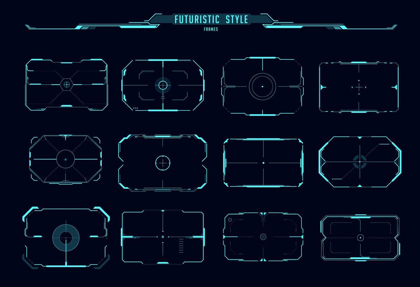 HUD aim control frames, sci fi game ui interface vector
