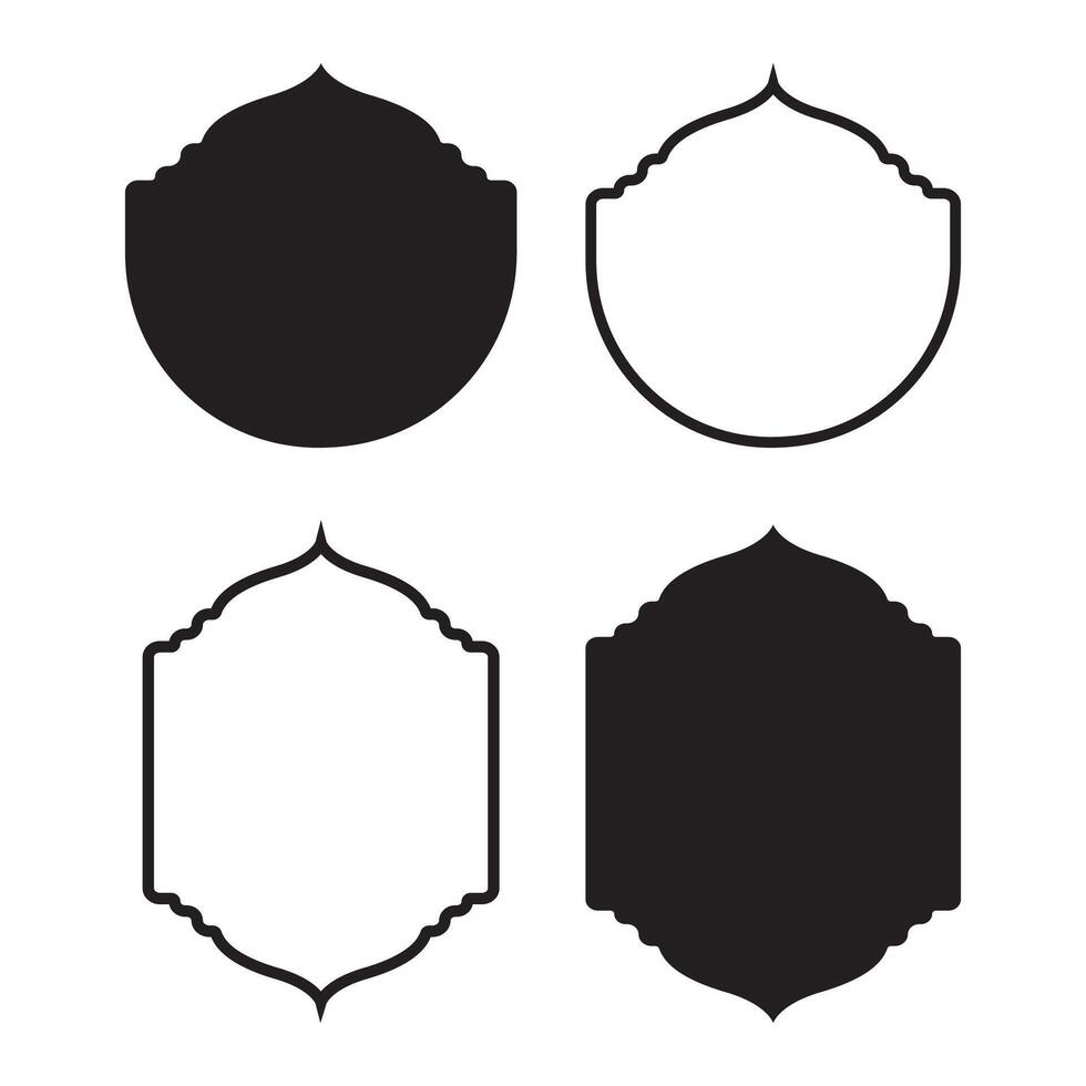 Set Of Black Silhouette Frames Or Cartouches For Badges In Ornate Islami Ramdan And Eid vector