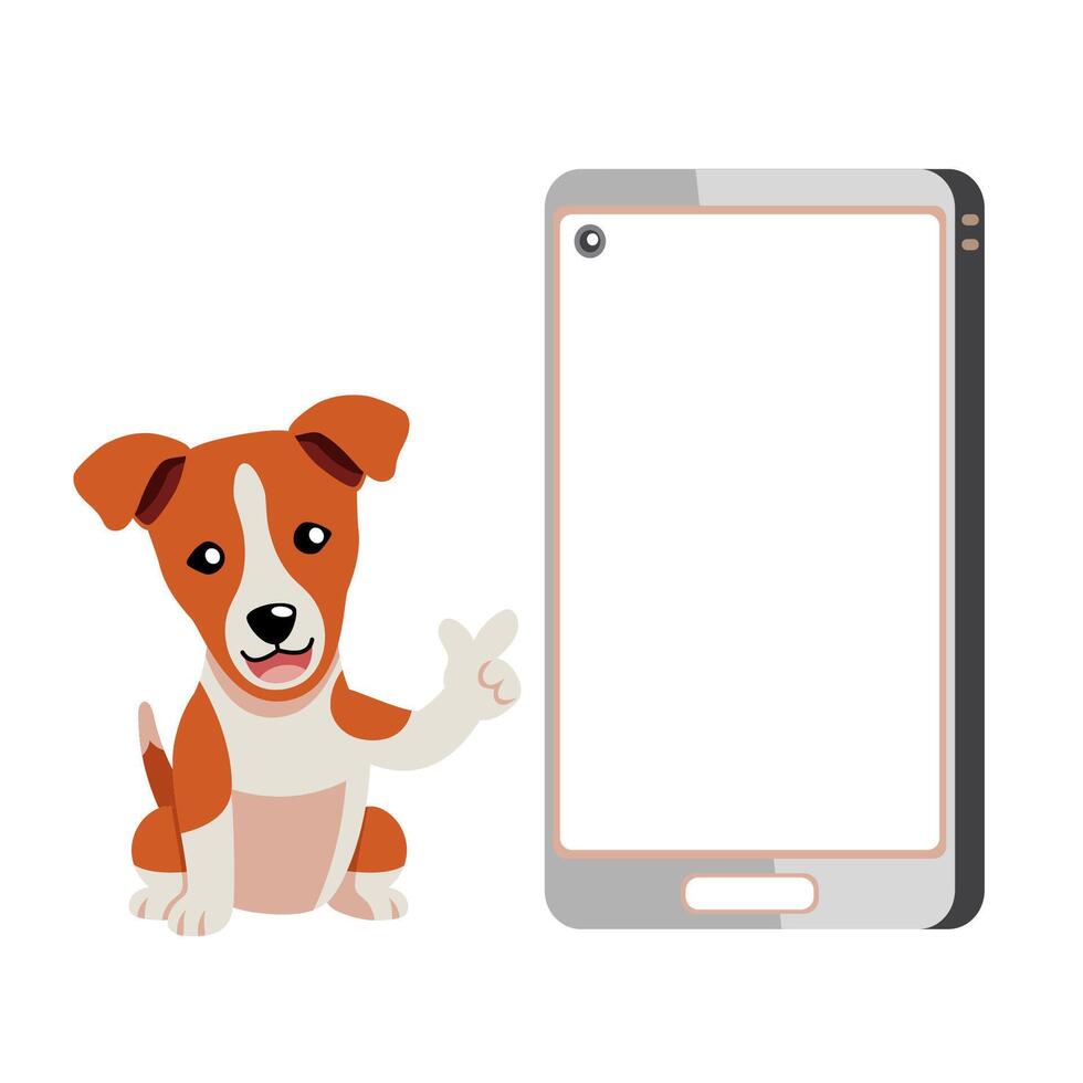 Cartoon character cute basenji dog and smartphone vector