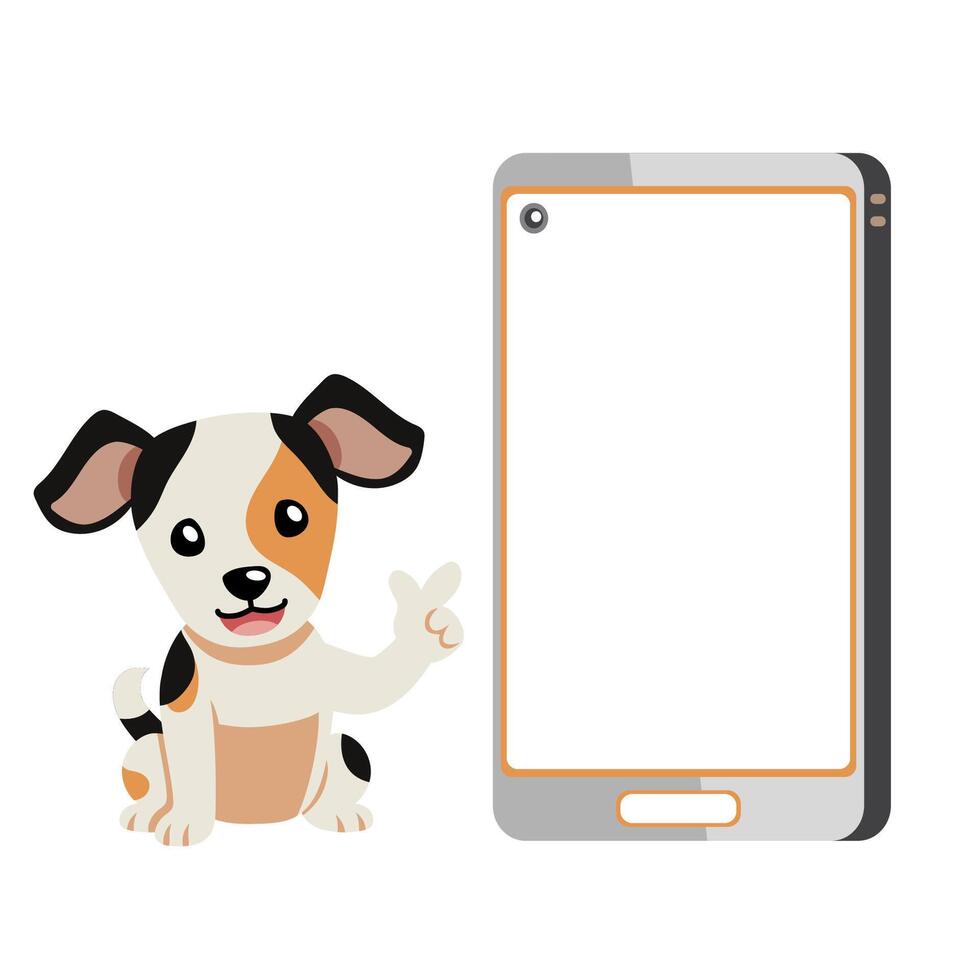 Cartoon character cute dog and smartphone vector