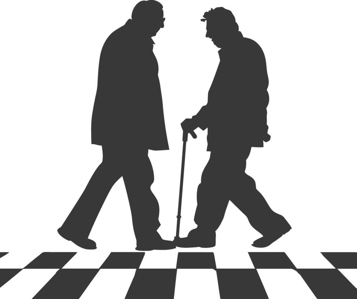 silhouette man helps the elderly man cross the street black color only vector