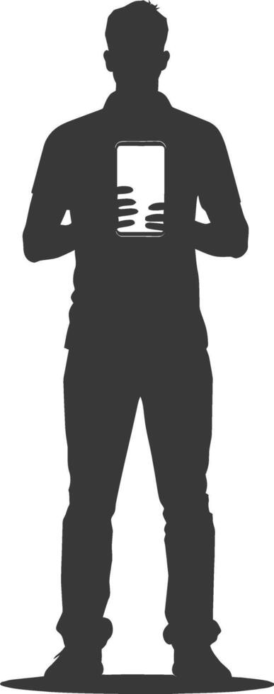 silhouette man shows a blank white screen smartphone cellphone black color only vector