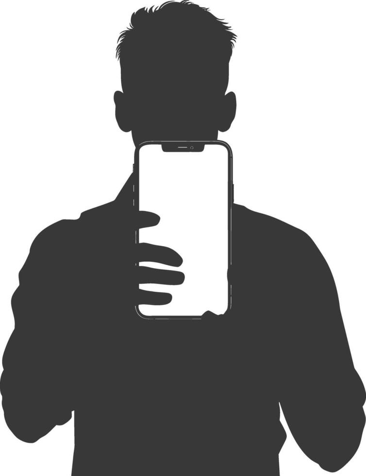 silhouette man shows a blank white screen smartphone cellphone black color only vector