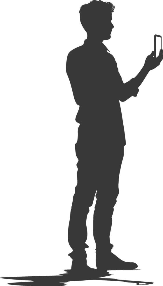 silhouette man shows a blank white screen smartphone cellphone black color only vector