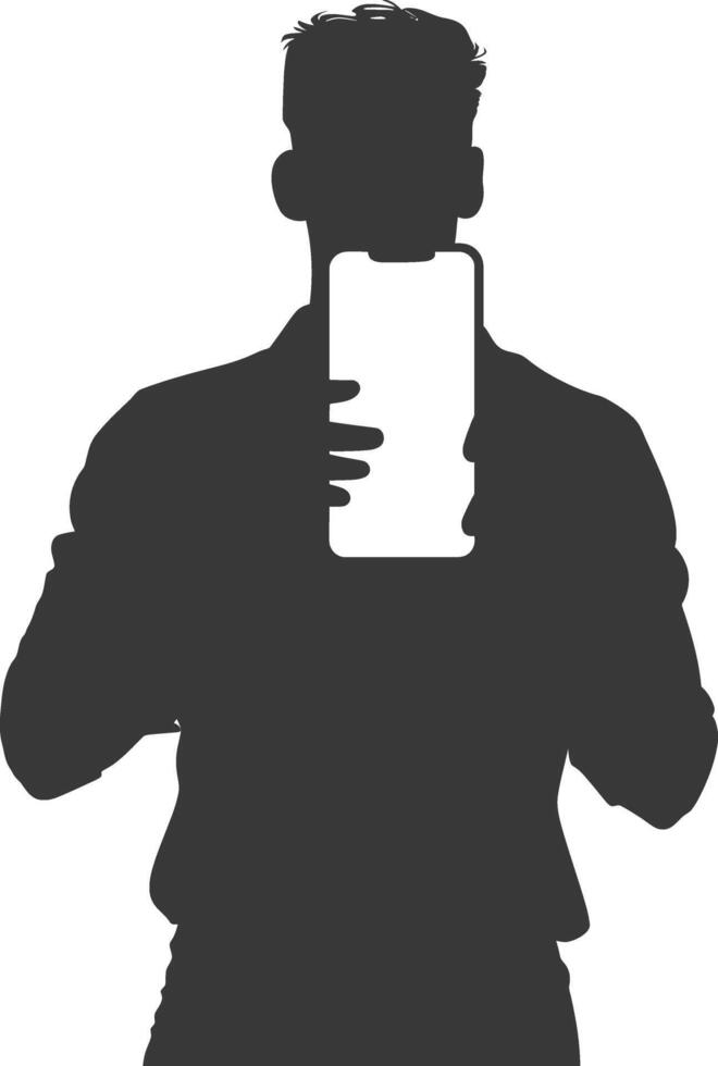 silhouette man shows a blank white screen smartphone cellphone black color only vector