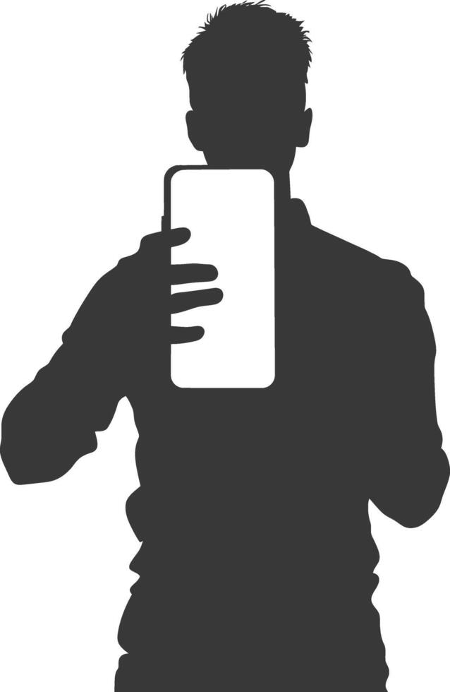 silhouette man shows a blank white screen smartphone cellphone black color only vector