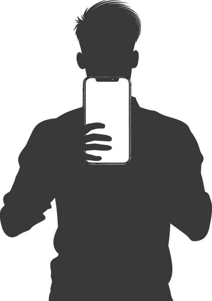 silhouette man shows a blank white screen smartphone cellphone black color only vector