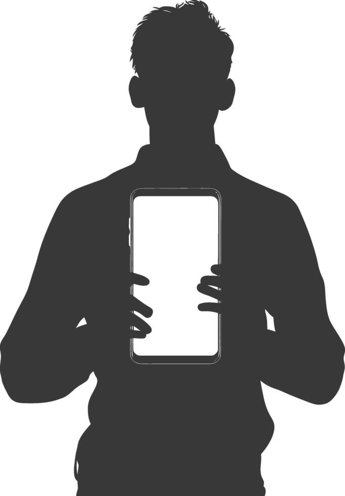silhouette man shows a blank white screen smartphone cellphone black color only vector