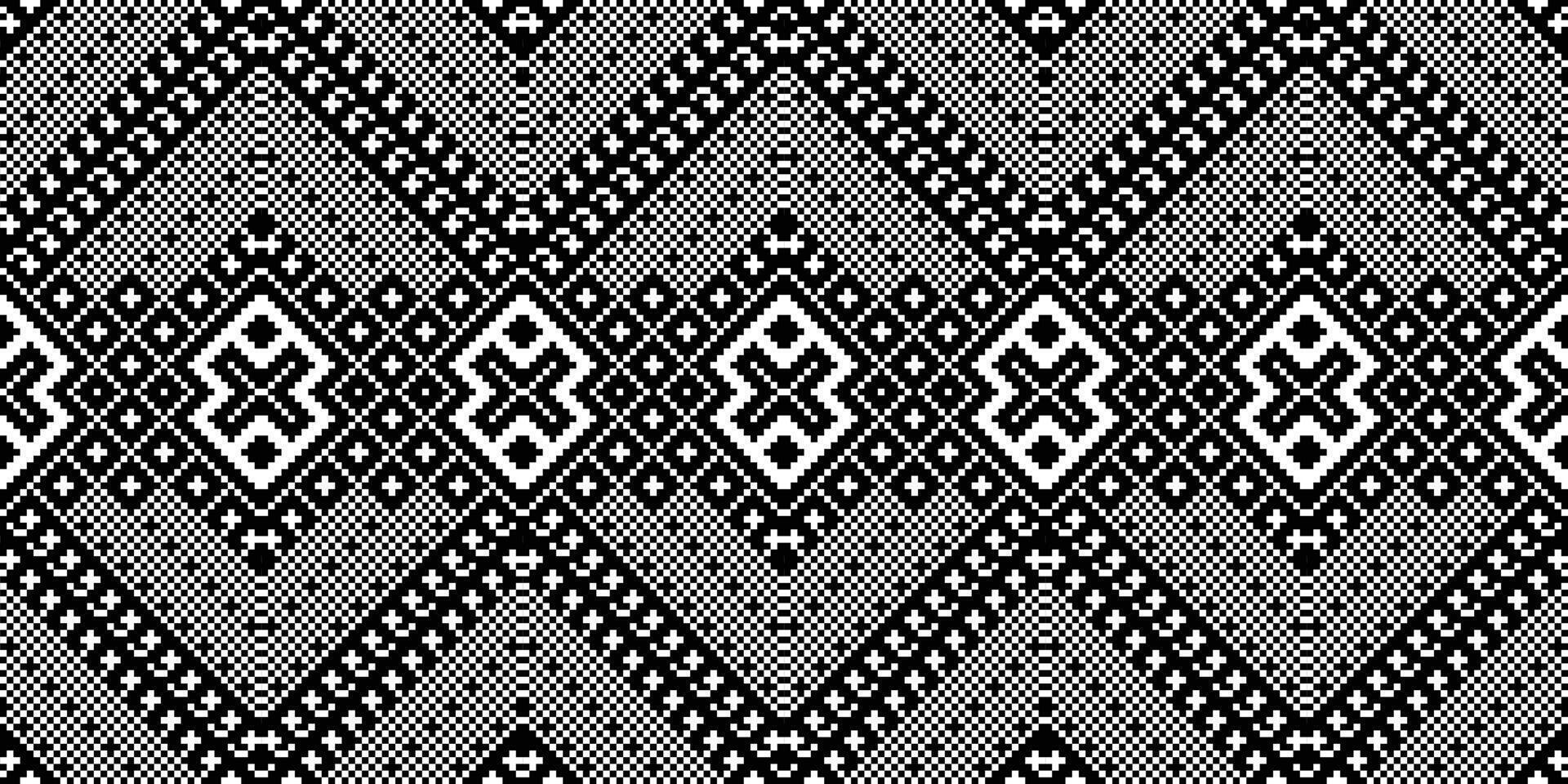 Pixel Seamless Pattern Embroidery Background. Pixel Background Geometric Ethnic Oriental Pattern traditional.aztec Style Abstract design for Texture,fabric,clothing,wrapping,sarong. vector