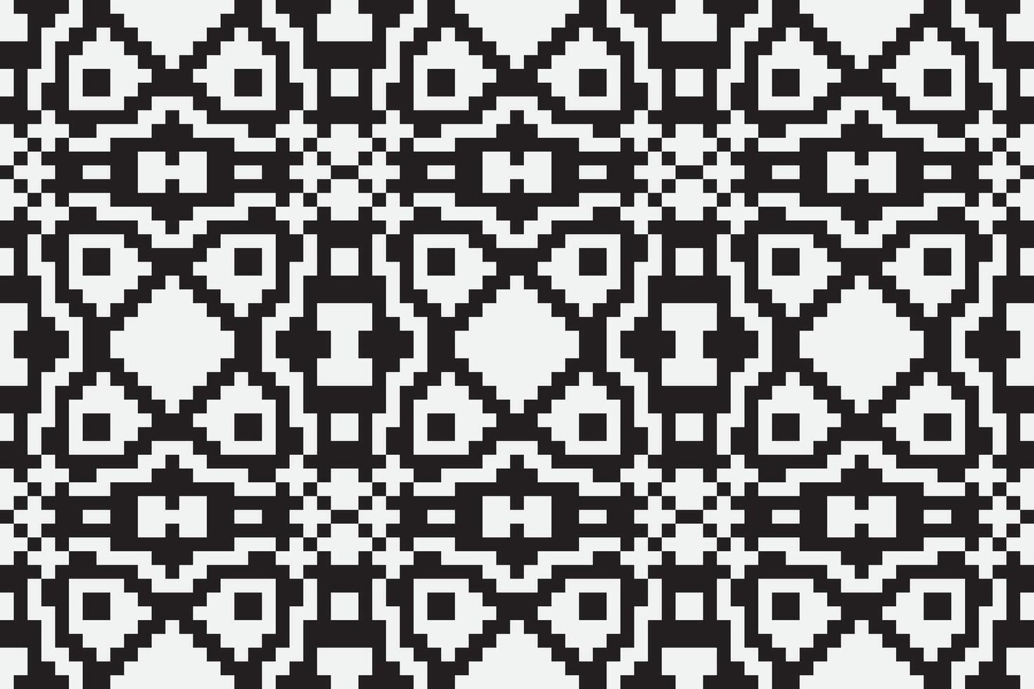 Pixel Art Seamless Pattern, Ethnic Black and White Color Background vector