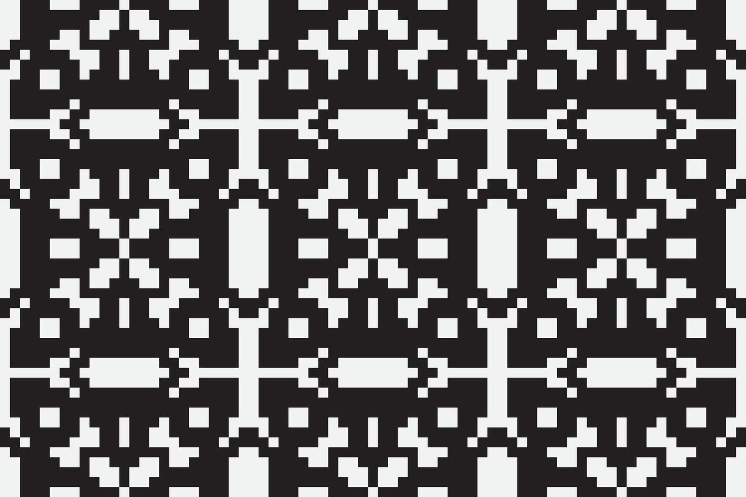 Pixel Art Seamless Pattern, Ethnic Black and White Color Background vector