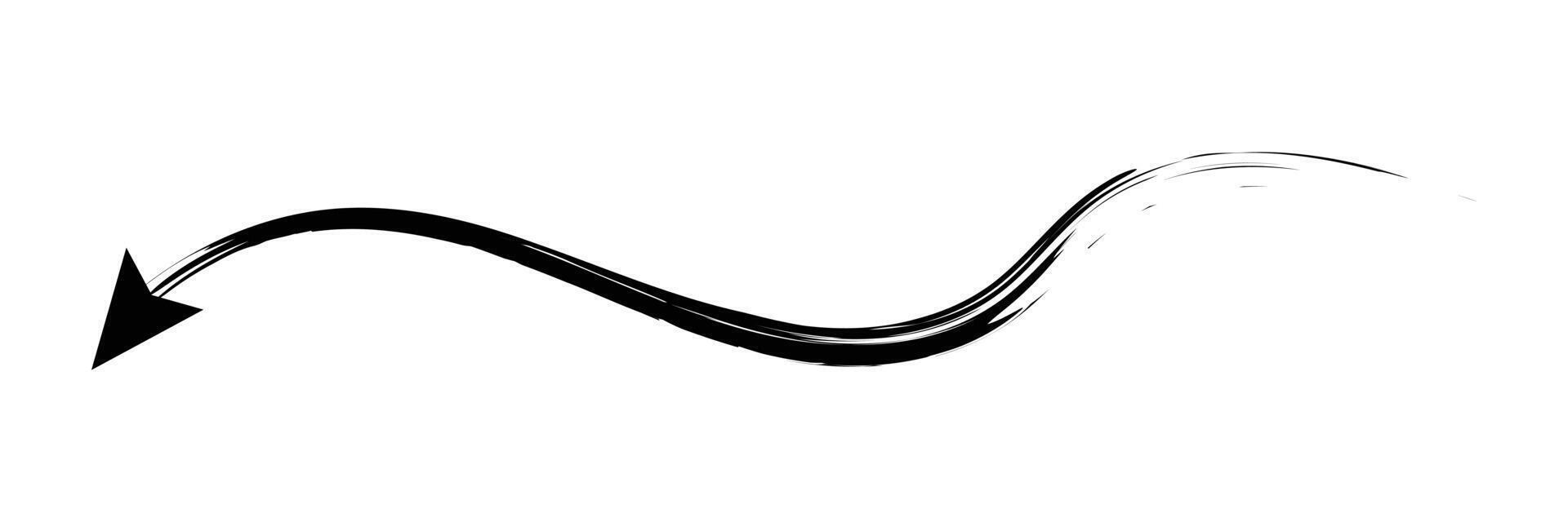 Set of Hand drawn curved arrow icon with brush. Brush long arrow isolated on a white background. vector