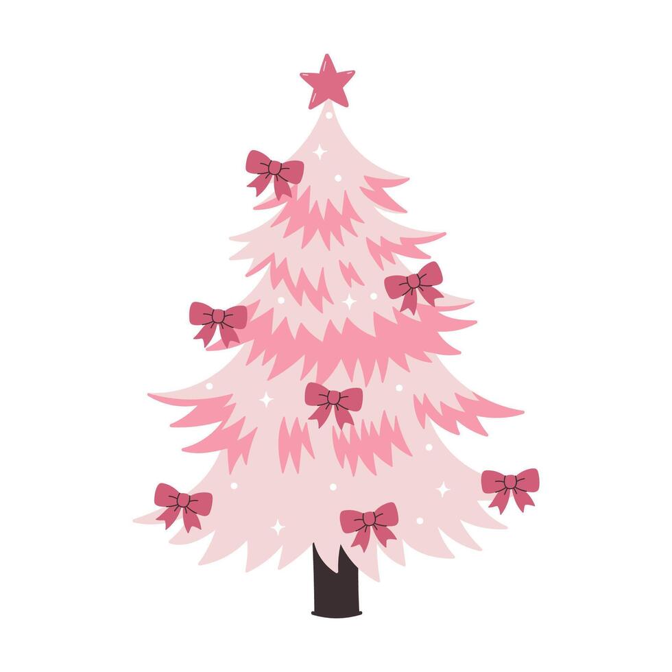 Pink Christmas tree decorated with pink bows. graphics. vector