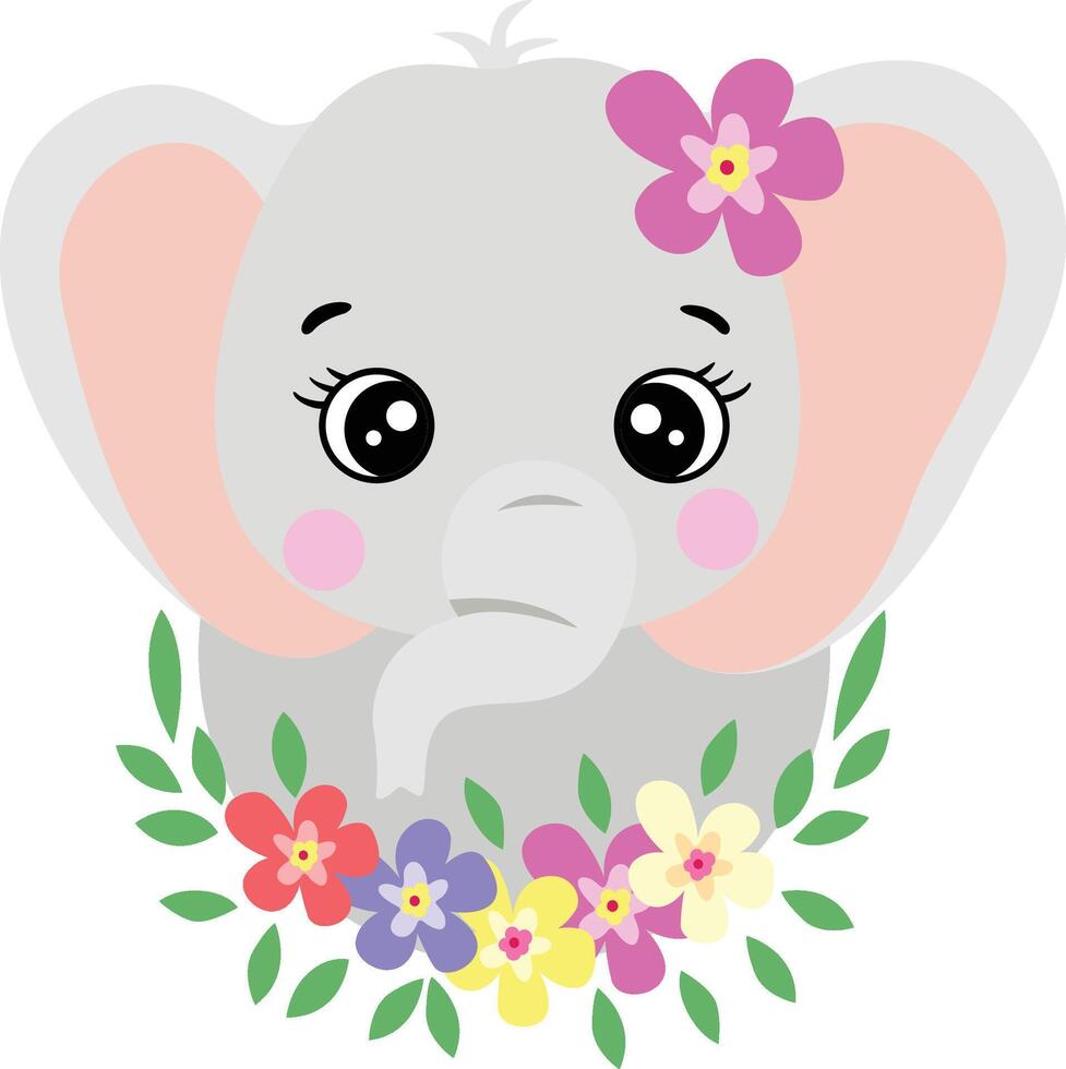 Cute elephant with wreath floral on head vector