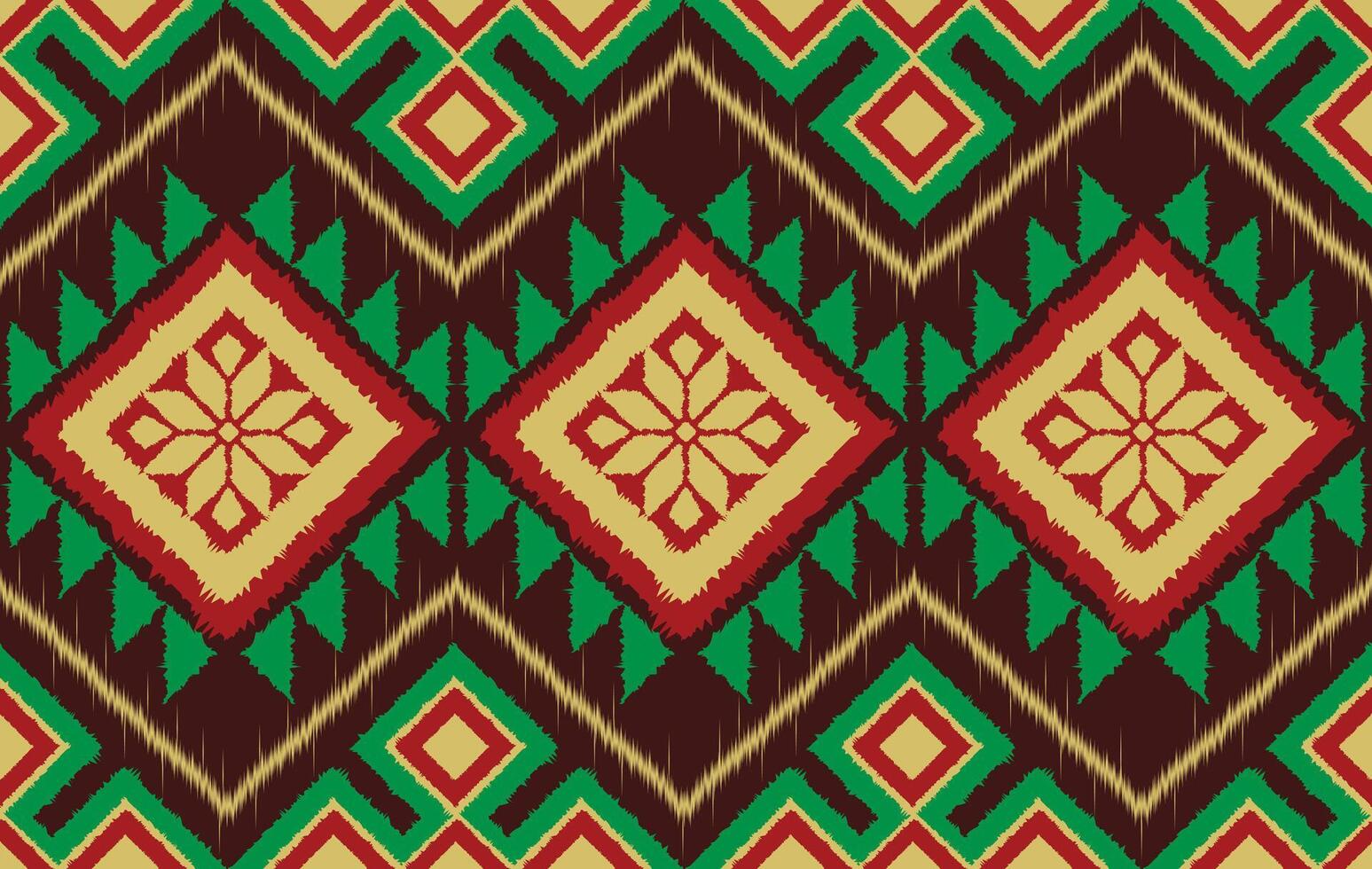 Geometric ikat pattern seamless fabric green tone. traditional ethnic ikat pattern style. Designed for background ,wallpaper ,carpet ,clothing ,ikat art design ,fabric ,embroidery ,textile vector