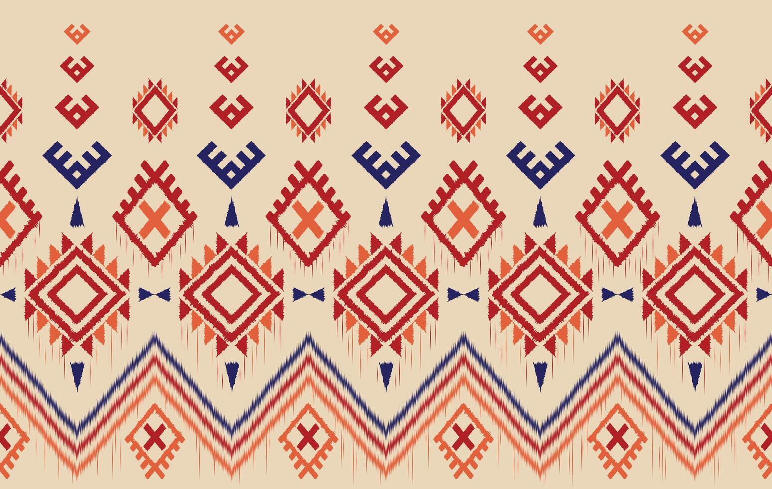 Geometric ikat pattern seamless fabric red-blue tone. traditional ethnic ikat pattern style. Designed for background ,wallpaper ,carpet ,clothing ,ikat art design ,fabric ,embroidery ,textile vector