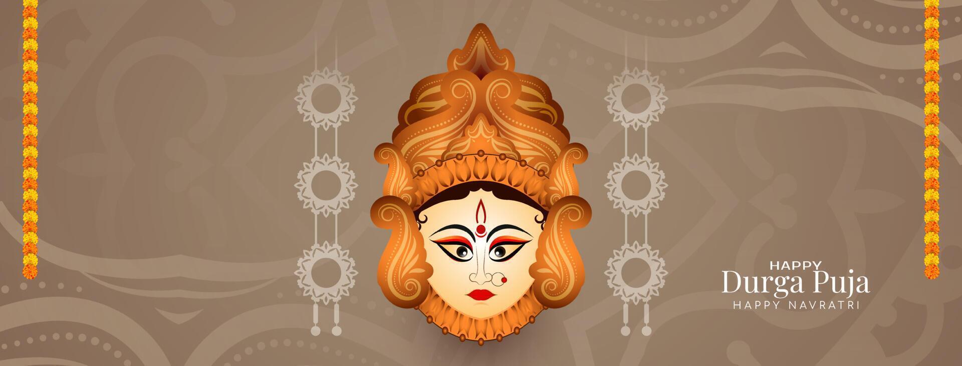 Durga Puja and Happy navratri goddess worship festival cultural greeting banner vector
