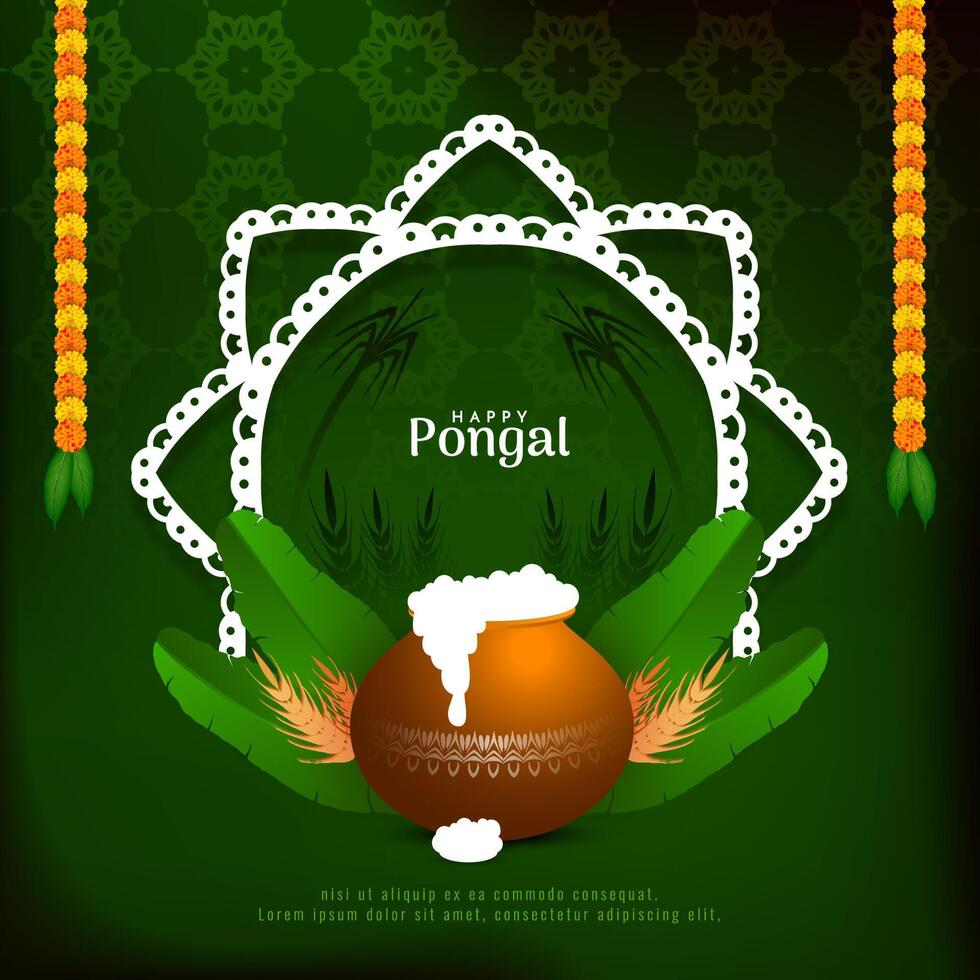 Happy pongal cultural harvest festival celebration card design vector
