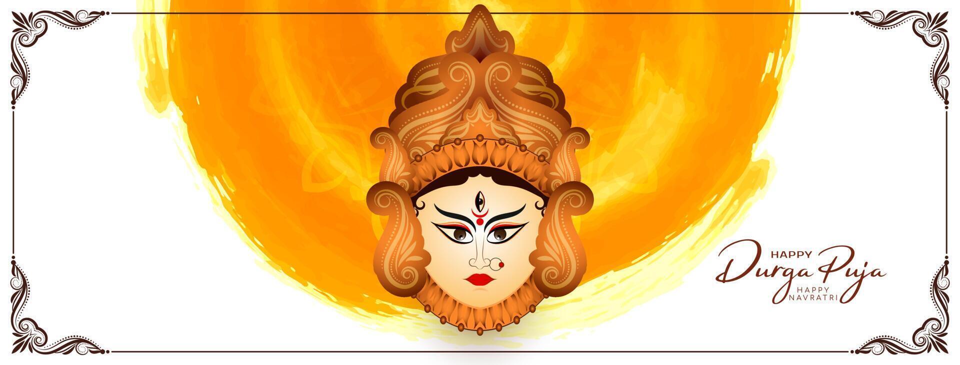 Cultural Indian festival Durga Puja and Happy navratri banner with goddess Durga face vector