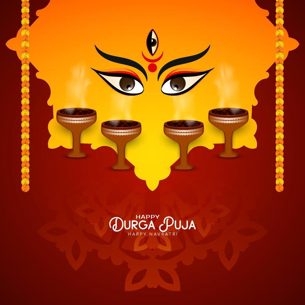 Indian festival Durga Puja and Happy navratri celebration card design vector