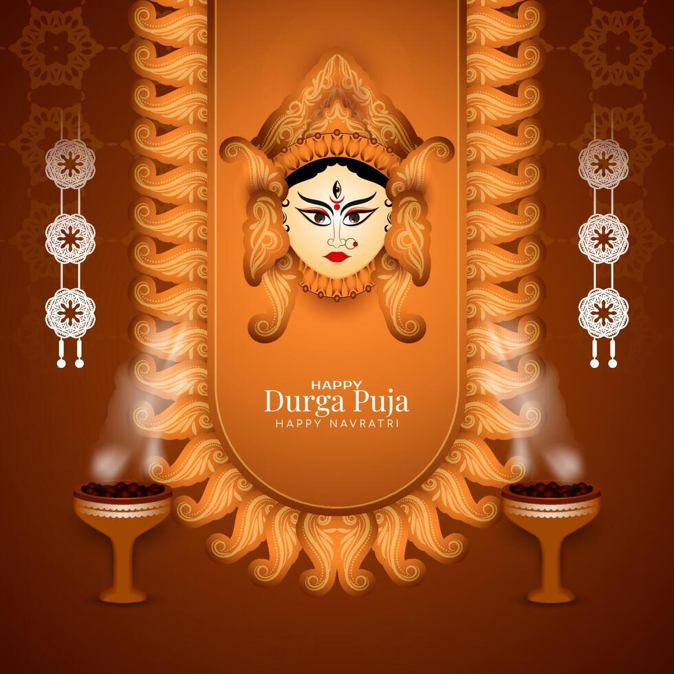 Elegant Durga Puja and Happy navratri traditional Hindu festival decorative background vector
