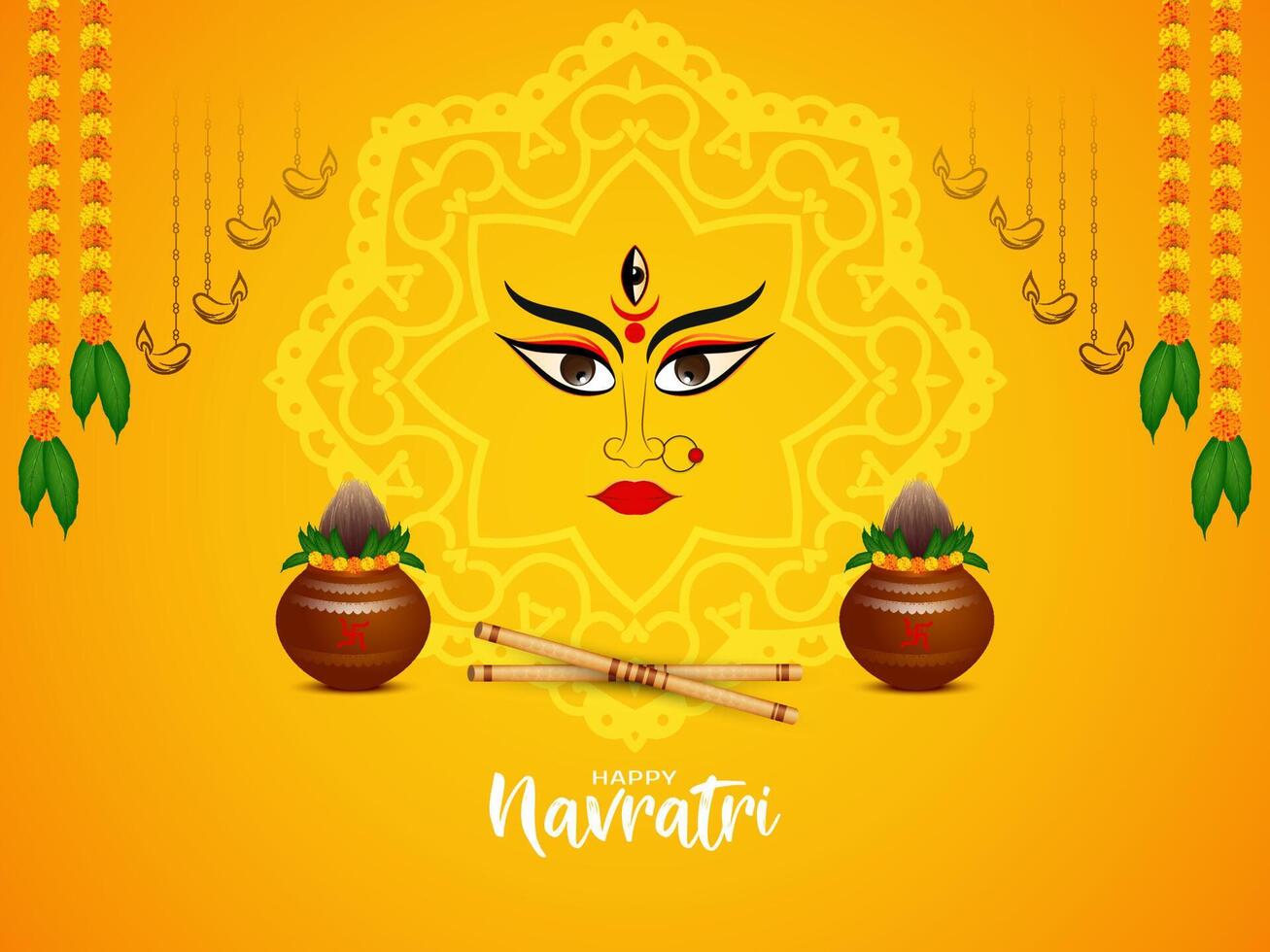 Stylish Durga Puja and Happy navratri traditional festival greeting card vector
