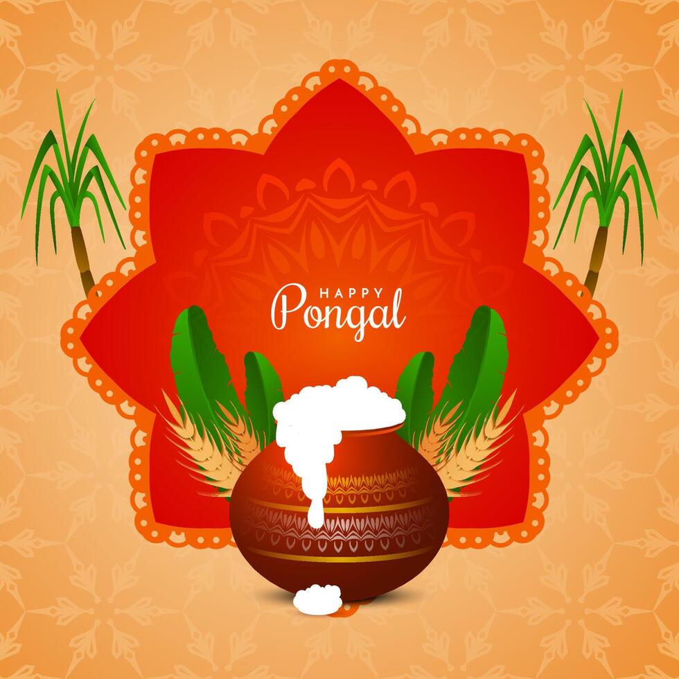 Traditional Indian Happy pongal festival greeting background design vector
