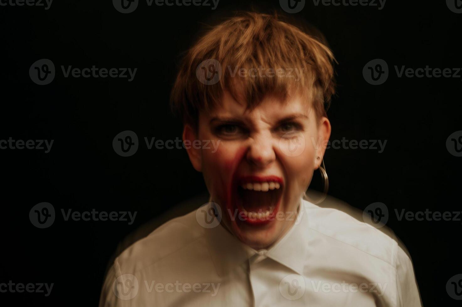 woman is a psychopath with schizophrenia and mental disorders photo