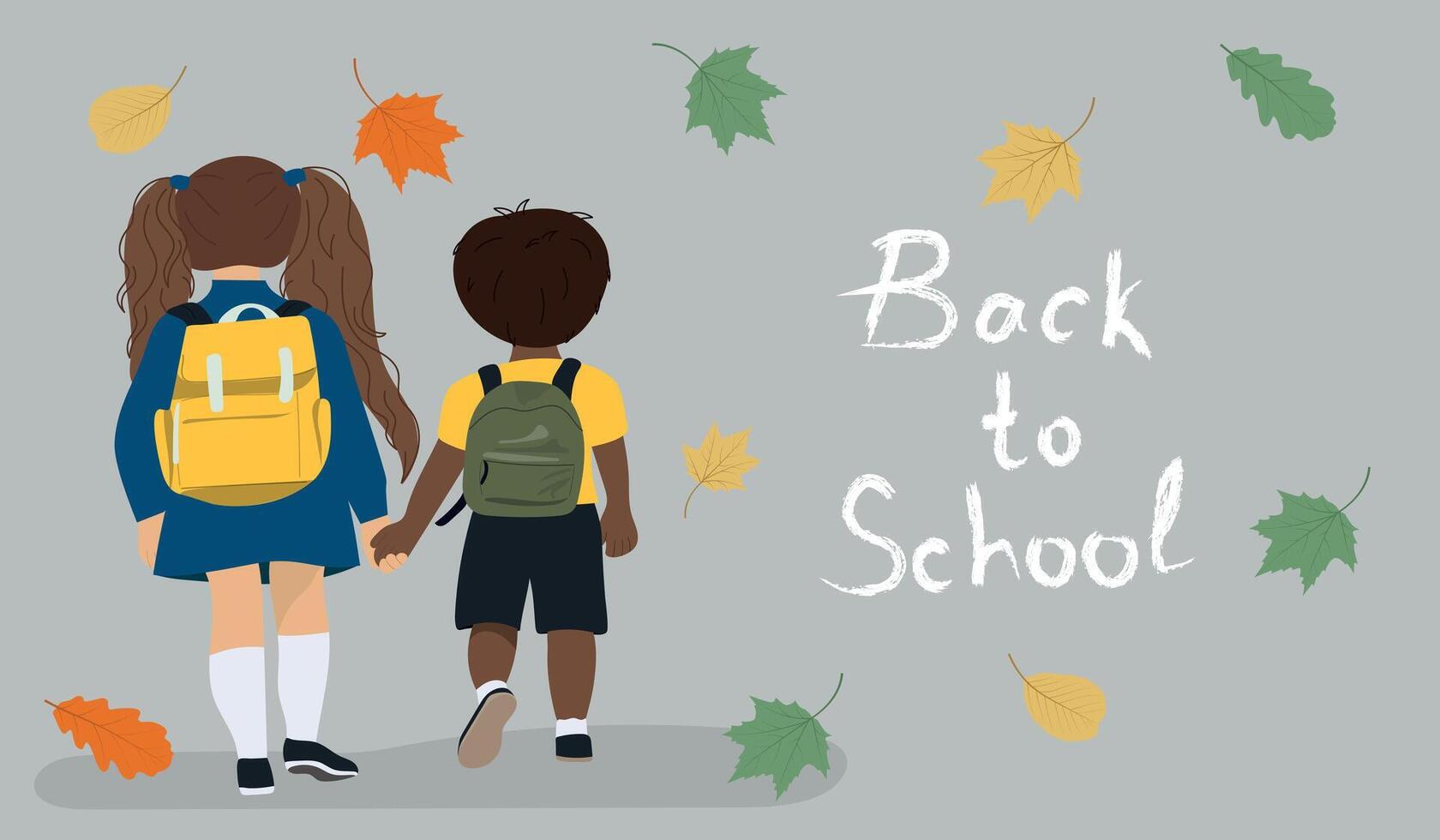 Pupils with backpack go to school hoding hands vector