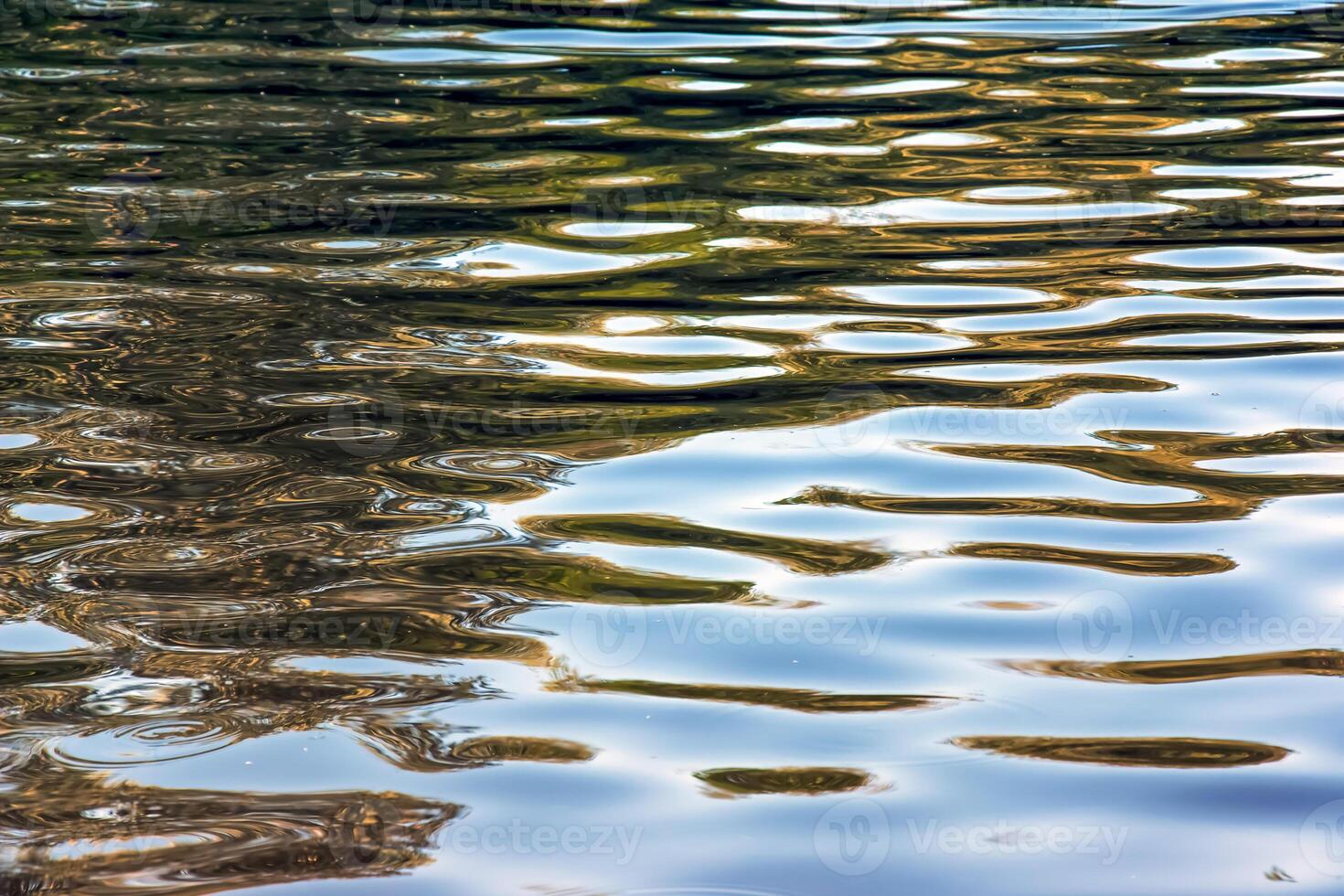Water ripple texture background. Wavy water surface during sunset, golden light reflecting in the water photo