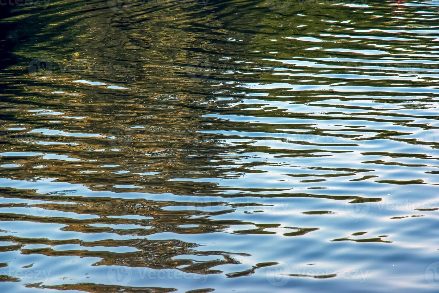 Water ripple texture background. Wavy water surface during sunset, golden light reflecting in the water photo