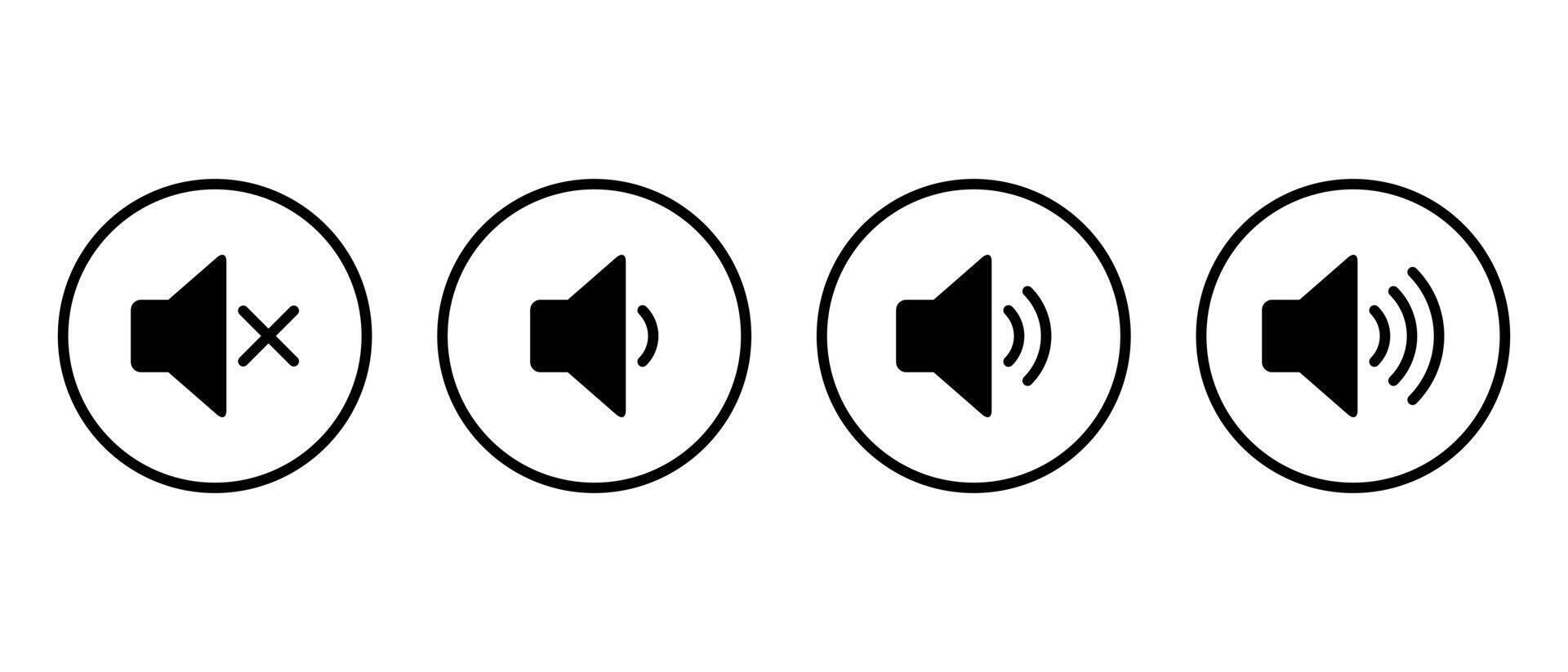 Speaker volume level icon set on circle line. Sound sign symbol vector