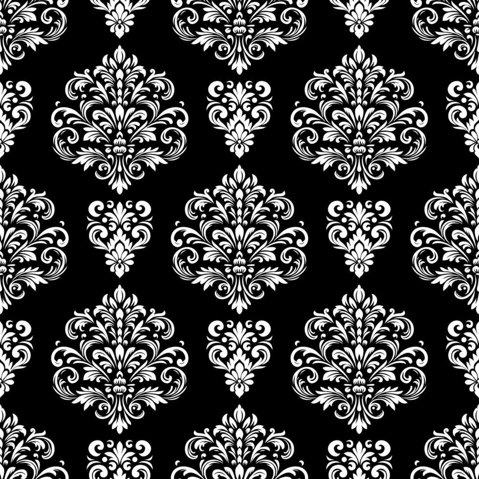seamless damask pattern ,White Floral wallpaper on black background vector