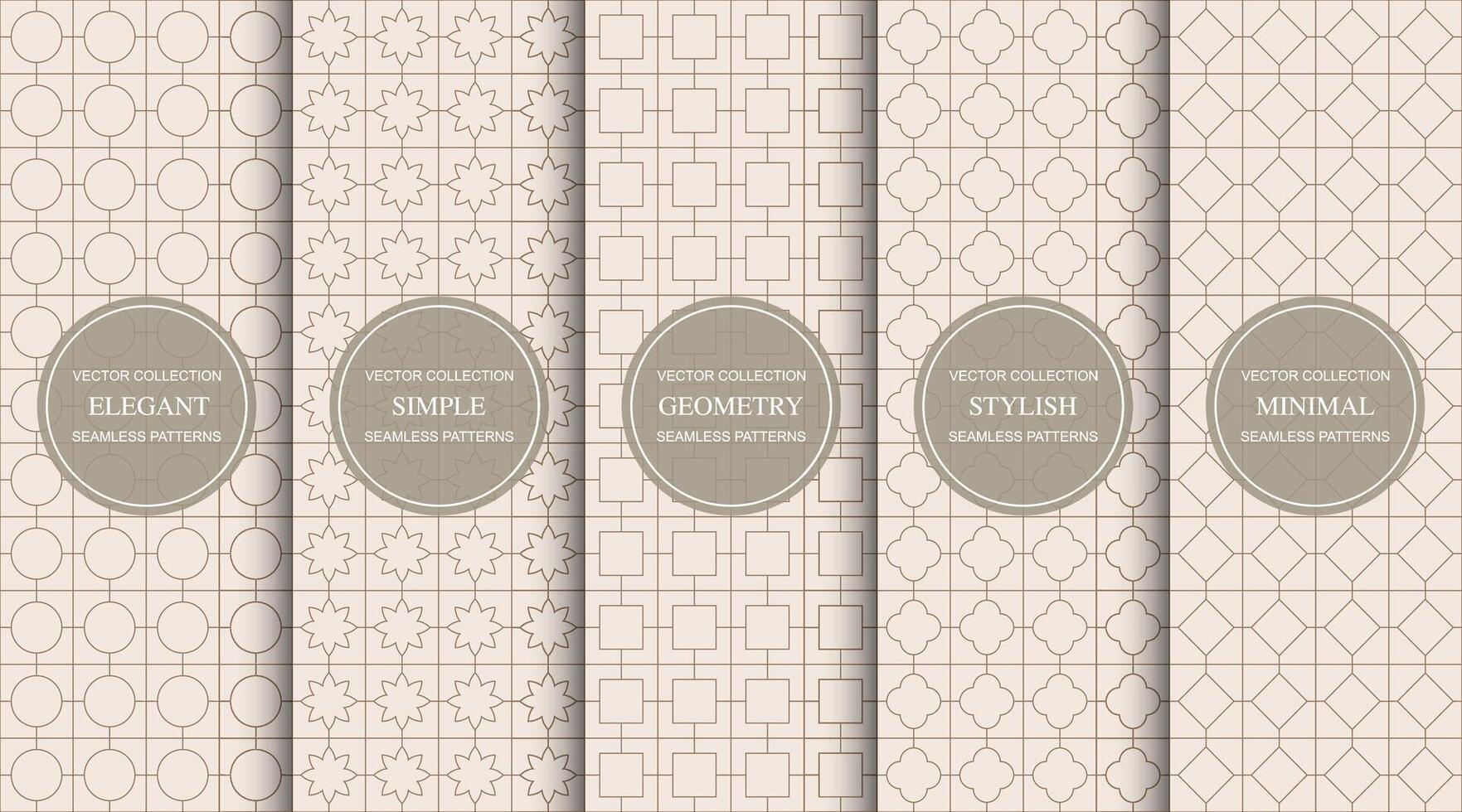 Collection of seamless ornamental beige geometric patterns. Endless oriental backgrounds. repeatable grid textures - symmetric prints vector