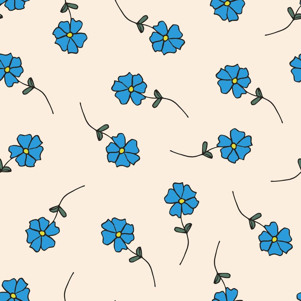 seamless color cute floral pattern - hand drawn design. Repeatable beautiful spring background with drawing flowers. Textile endless print vector