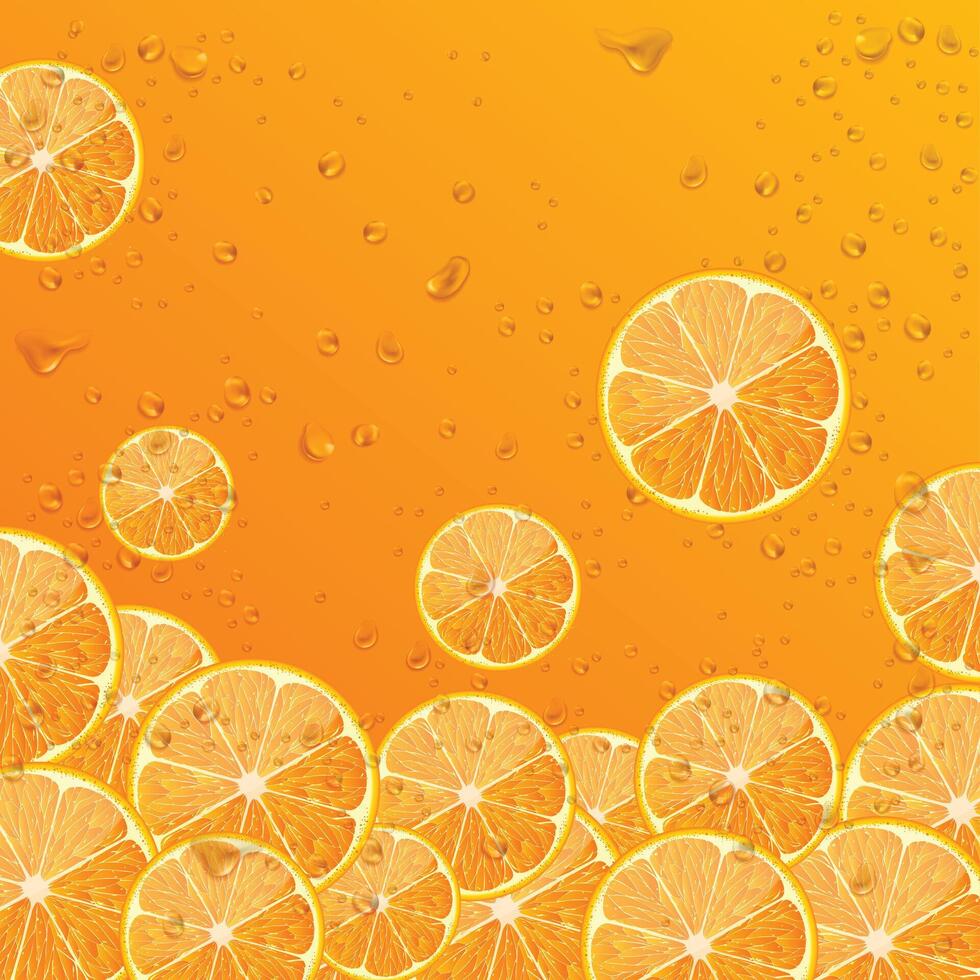 Dropping Fresh Orange Fruits with slice with Yellow Background vector