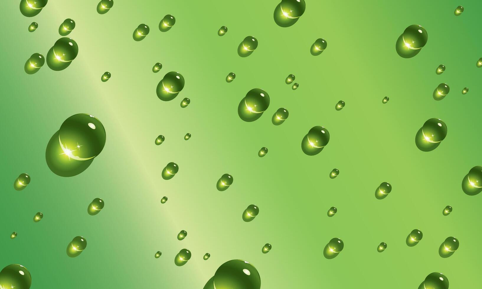 Green background with water drops. shine water. vector