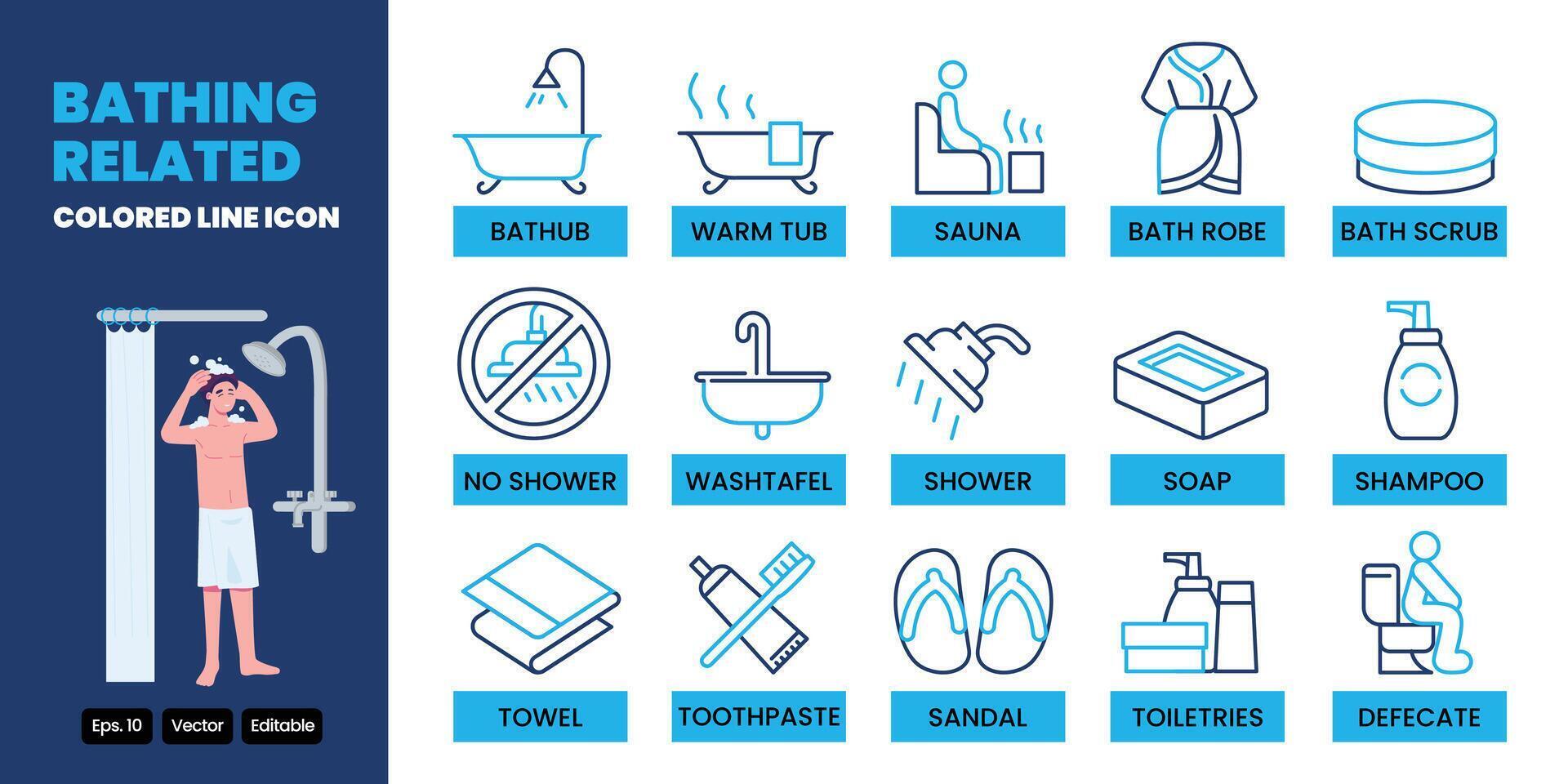 bathing colored line icon set design good for web and mobile app vector