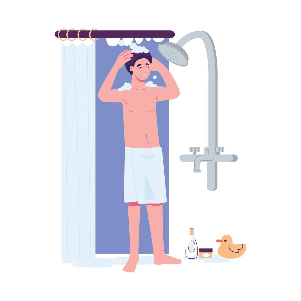 man is washing his hair flat style illustration design vector
