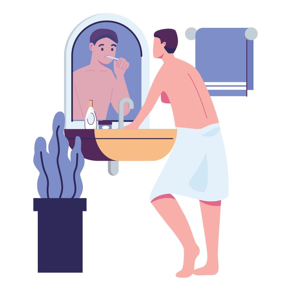 a man is brushing his teeth flat style illustration design vector
